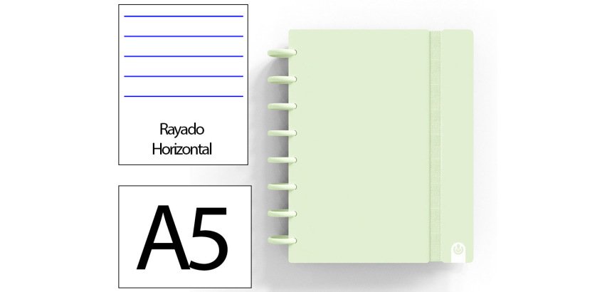Cuaderno ingeniox foam a5 80h rayado horizontal verde pastel