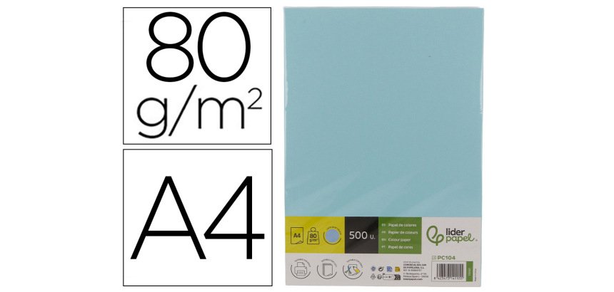 Papel color liderpapel din a4 80 gr celeste paquete de 500 hojas