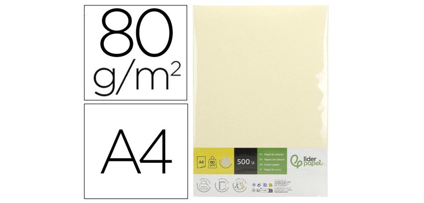 Papel color liderpapel din a4 80 g crema paquete de 500 hojas