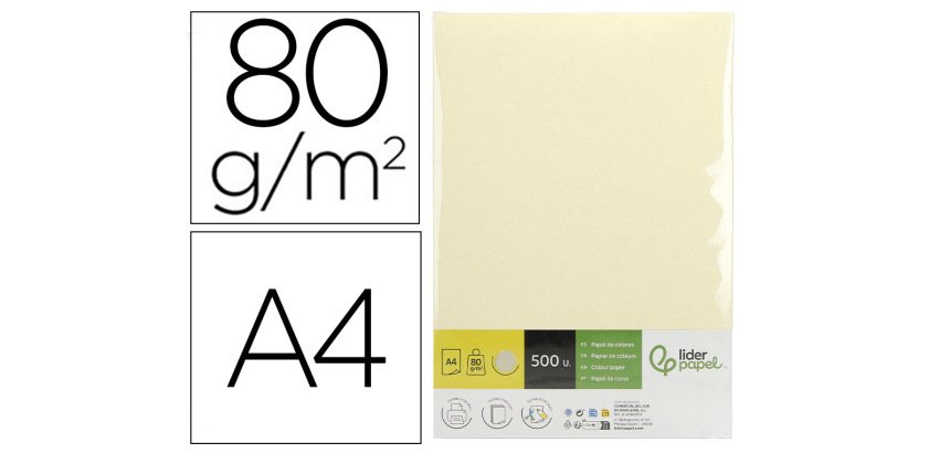 Papel color liderpapel din a4 80 gr crema paquete de 500 hojas