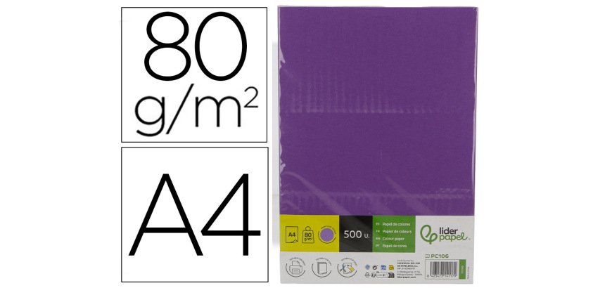 Papel color liderpapel din a4 80 gr lila intenso paquete de 500 hojas