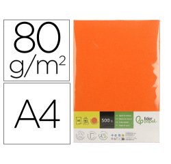 Papel color liderpapel din a4 80 gr naranja intenso paquete de 500 hojas