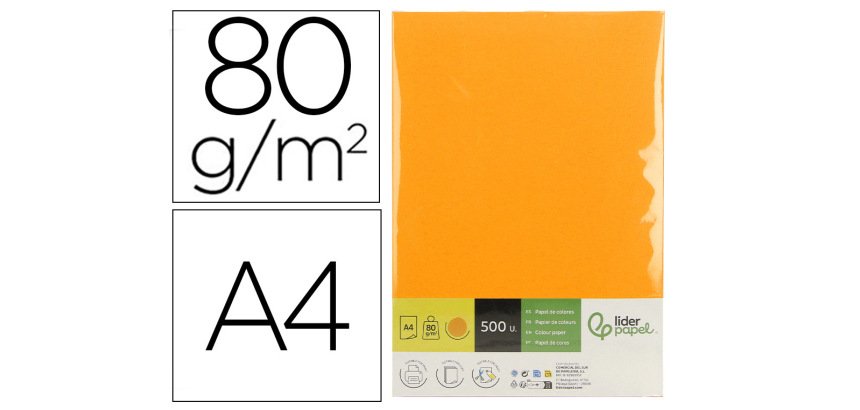 Papel color liderpapel din a4 80 gr naranja neon paquete de 500 hojas