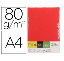 Papel color liderpapel din a4 80 gr rojo intenso paquete de 500 hojas
