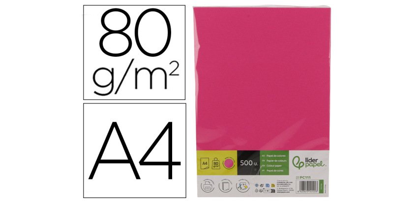 Papel color liderpapel din a4 80 g rosa intenso paquete de 500 hojas