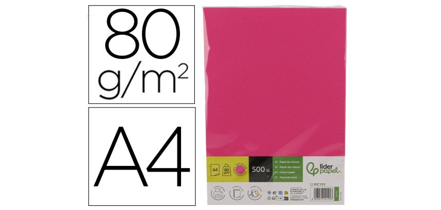 Papel color liderpapel din a4 80 gr rosa intenso paquete de 500 hojas