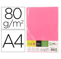 Papel color liderpapel din a4 80 gr rosa neon paquete de 500 hojas