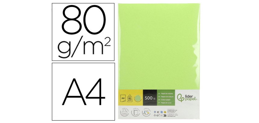 Papel color liderpapel din a4 80 gr verde paquete de 500 hojas