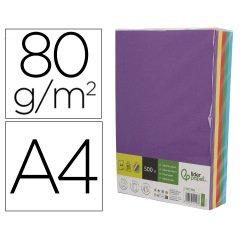 Papel color liderpapel din a4 80 gr 5 colores surtidos intensos paquete de 500 hojas
