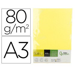 Papel color liderpapel din a3 80 gr amarillo paquete de 500 hojas