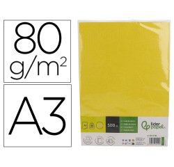 Papel color liderpapel din a3 80 gr amarillo intenso paquete de 500 hojas