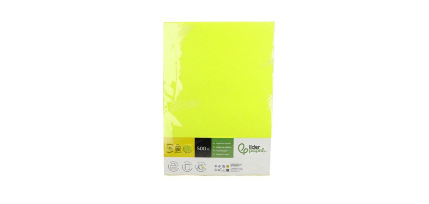 Papel color liderpapel din a3 80 gr amarillo neon paquete de 500 hojas