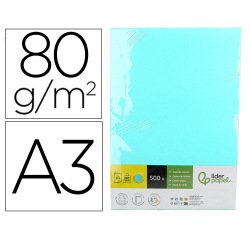 Papel color liderpapel din a3 80 gr celeste paquete de 500 hojas