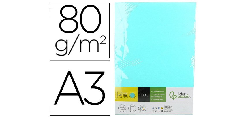 Papel color liderpapel din a3 80 gr celeste paquete de 500 hojas