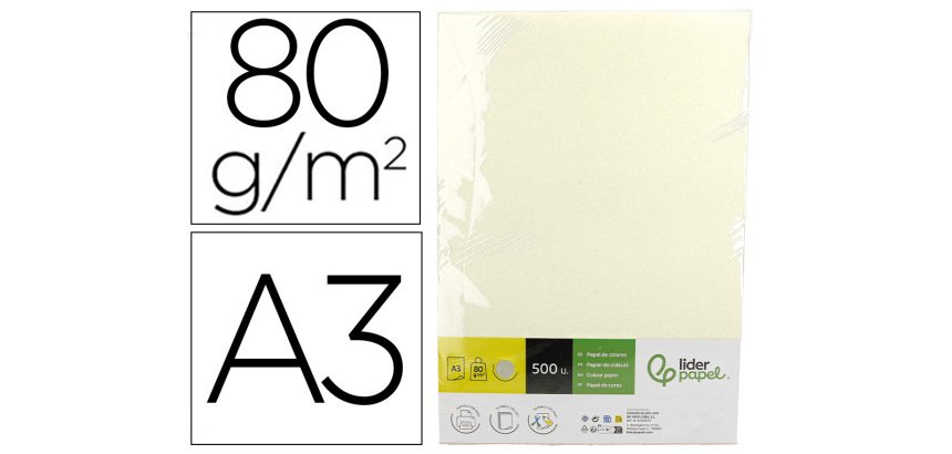 Papel color liderpapel din a3 80 gr crema paquete de 500 hojas