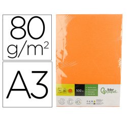 Papel color liderpapel din a3 80 gr naranja intenso paquete de 500 hojas