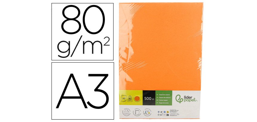 Papel color liderpapel din a3 80 gr naranja intenso paquete de 500 hojas