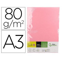 Papel color liderpapel din a3 80 gr rosa paquete de 500 hojas