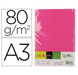 Papel color liderpapel din a3 80 gr rosa intenso paquete de 500 hojas