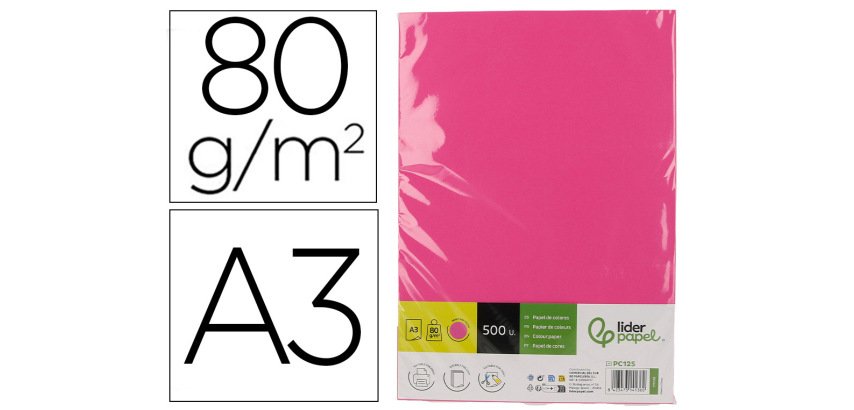 Papel color liderpapel din a3 80 g rosa intenso paquete de 500 hojas