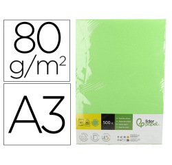 Papel color liderpapel din a3 80 gr verde paquete de 500 hojas