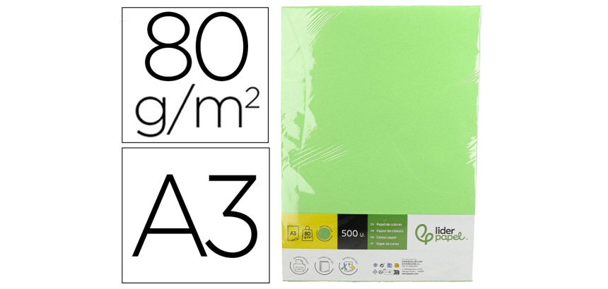 Papel color liderpapel din a3 80 gr verde paquete de 500 hojas