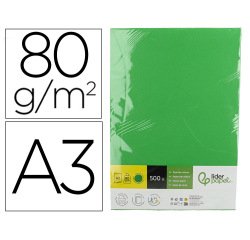 Papel color liderpapel din a3 80 gr verde intenso paquete de 500 hojas
