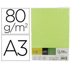 Papel color liderpapel din a3 80 gr verde neon paquete de 500 hojas