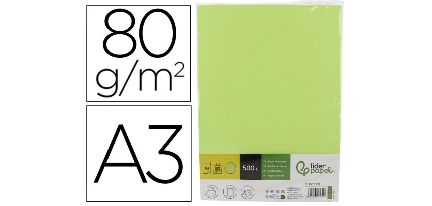 Papel color liderpapel din a3 80 gr verde neon paquete de 500 hojas