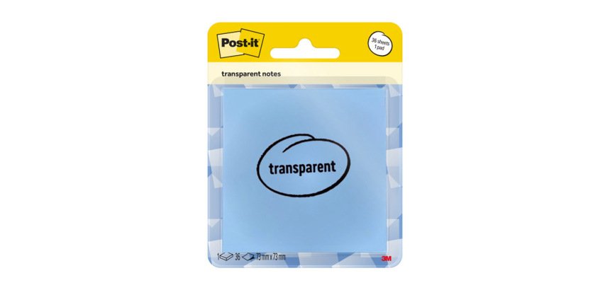 Bloc de notas adhesivas quita y pon post-it 73x73 mm 36 hojas transparente azul lavado vaquero