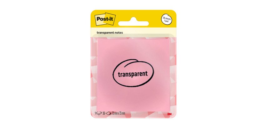 Bloc de notas adhesivas quita y pon post-it 73x73 mm 36 hojas transparente salmon