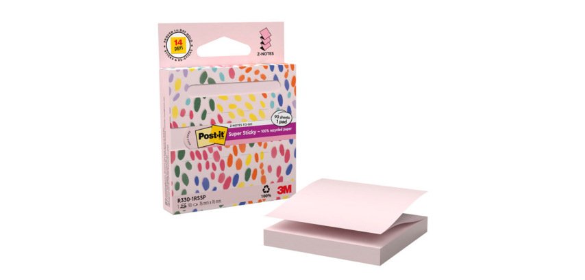 Bloc de notas adhesivas quita y pon post it z-notas super sticky 100% pefc 76x76 mm dispensador 90 hojas rosa