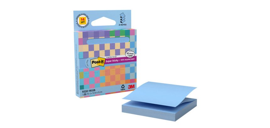 Bloc de notas adhesivas quita y pon post it z-notas super sticky 100% pefc 76x76 mm dispensador 90 hojas azul