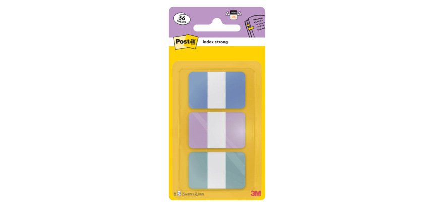 Banderitas separadoras rigidas dispensador post-it index strong 686-3 coast 25,4x38.1 mm pack de 36