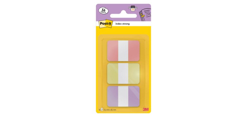 Banderitas separadoras rigidas dispensador post-it index strong 686-3 sun 25,4x38.1 mm pack de 36
