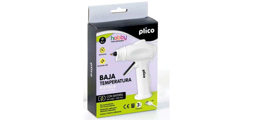 Pistola de silicona mini plico baja temperatura con bateria y led 25w