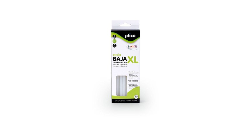 Barra termofusible plico cola mini xl baja temperatura 8 mm diametro x 200 mm de alto blister de 25 unidades