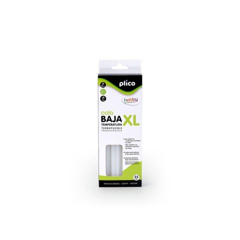 Barra termofusible plico cola mini xl baja temperatura 8 mm diametro x 200 mm de alto blister de 25 unidades