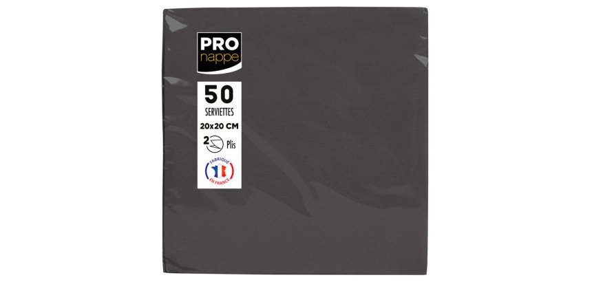 Servilleta pronappe celulosa micro grofada 20x20 cm 2 capas color negro paquete de 50 unidades