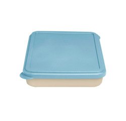 Fiambrera exacompta reutilizable 2 compartimentos color beig con tapa color azul biodegradable 250x210x50