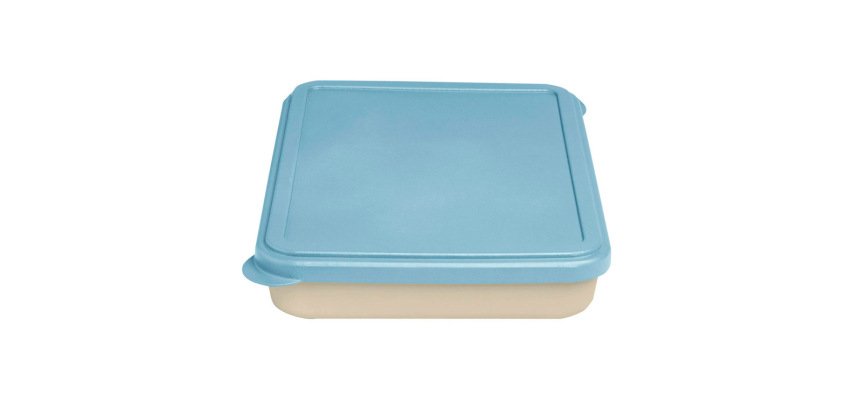 Fiambrera exacompta reutilizable 2 compartimentos color beig con tapa color azul biodegradable 250x210x50