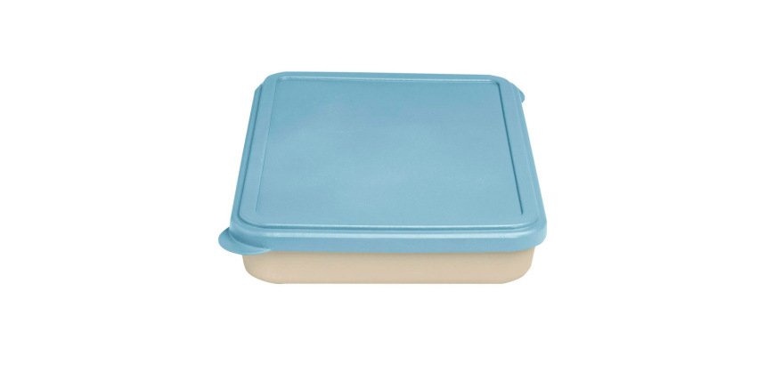 Fiambrera exacompta reutilizable 2 compartimentos color beig con tapa color azul biodegradable 250x210x50