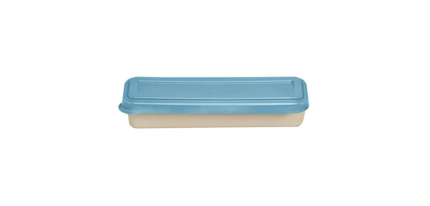 Fiambrera exacompta color beig con tapa color azul incluye 3 cubiertos reutilizables 205x65x40 mm