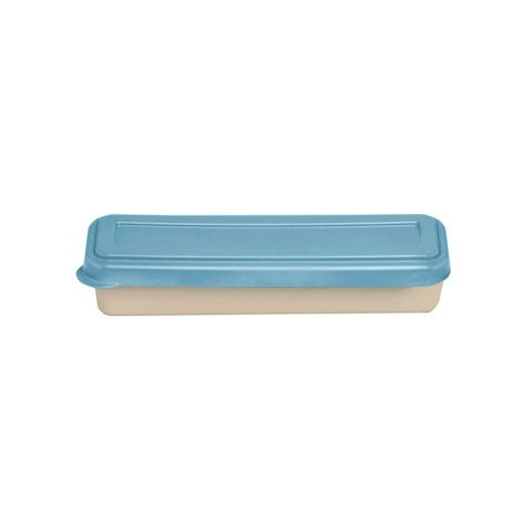 Fiambrera exacompta color beig con tapa color azul incluye 3 cubiertos reutilizables 205x65x40 mm