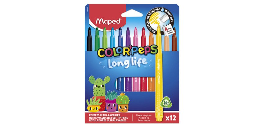 Rotulador maped color peps long life lavable punta media caja de 12 unidades colores surtidos