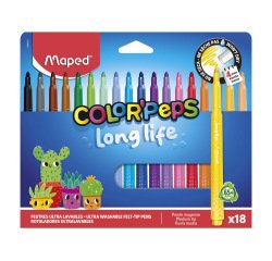 Rotulador maped color peps long life lavable punta media caja de 18 unidades colores surtidos