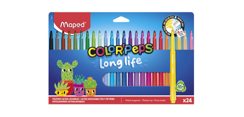 Rotulador maped color peps long life lavable punta media caja de 24 unidades colores surtidos