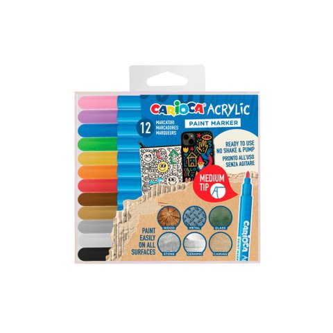 Rotulador carioca acrilico paint marker punta media tip estuche de 12 unidades colores surtidos