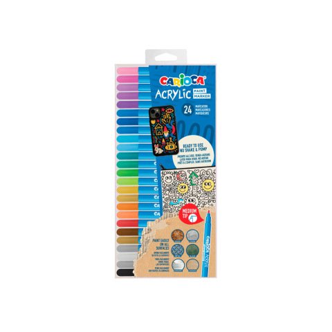 Rotulador carioca acrilico paint marker punta media tip estuche de 24 unidades colores surtidos