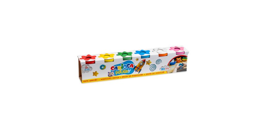 Pasta para modelar carioca doughy 120 g caja de 6 unidades colores surtidos
